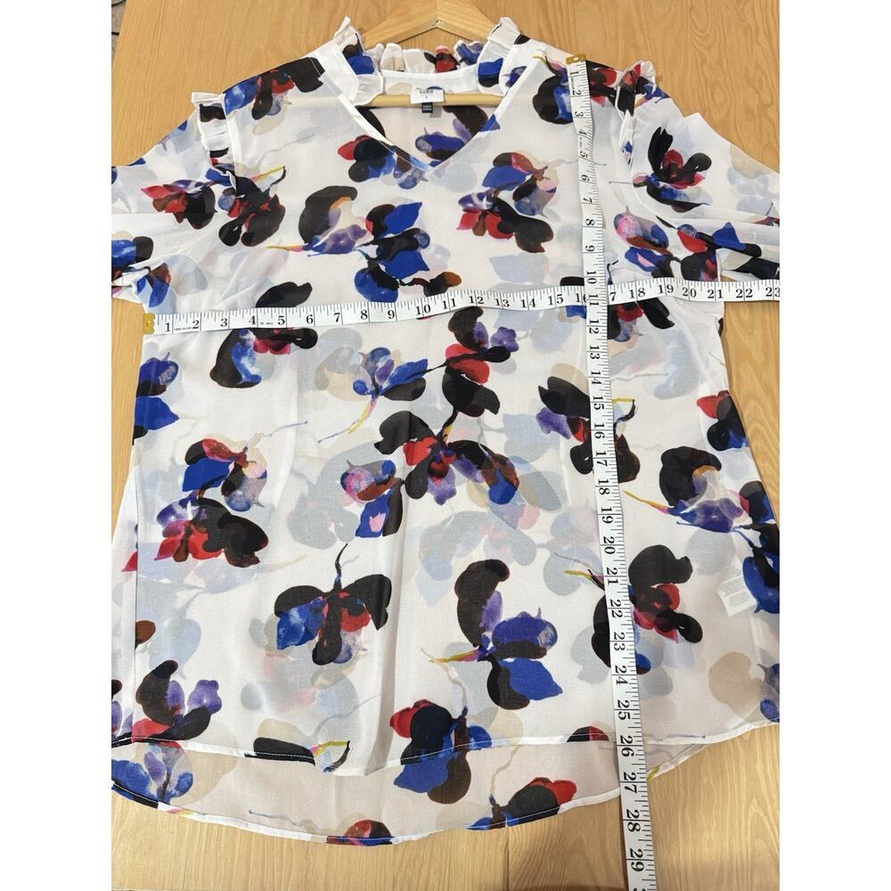Cabi Womens Orchid Blouse Floral Career Office L Ruffle Chiffon #4426 - Picture 9 of 9